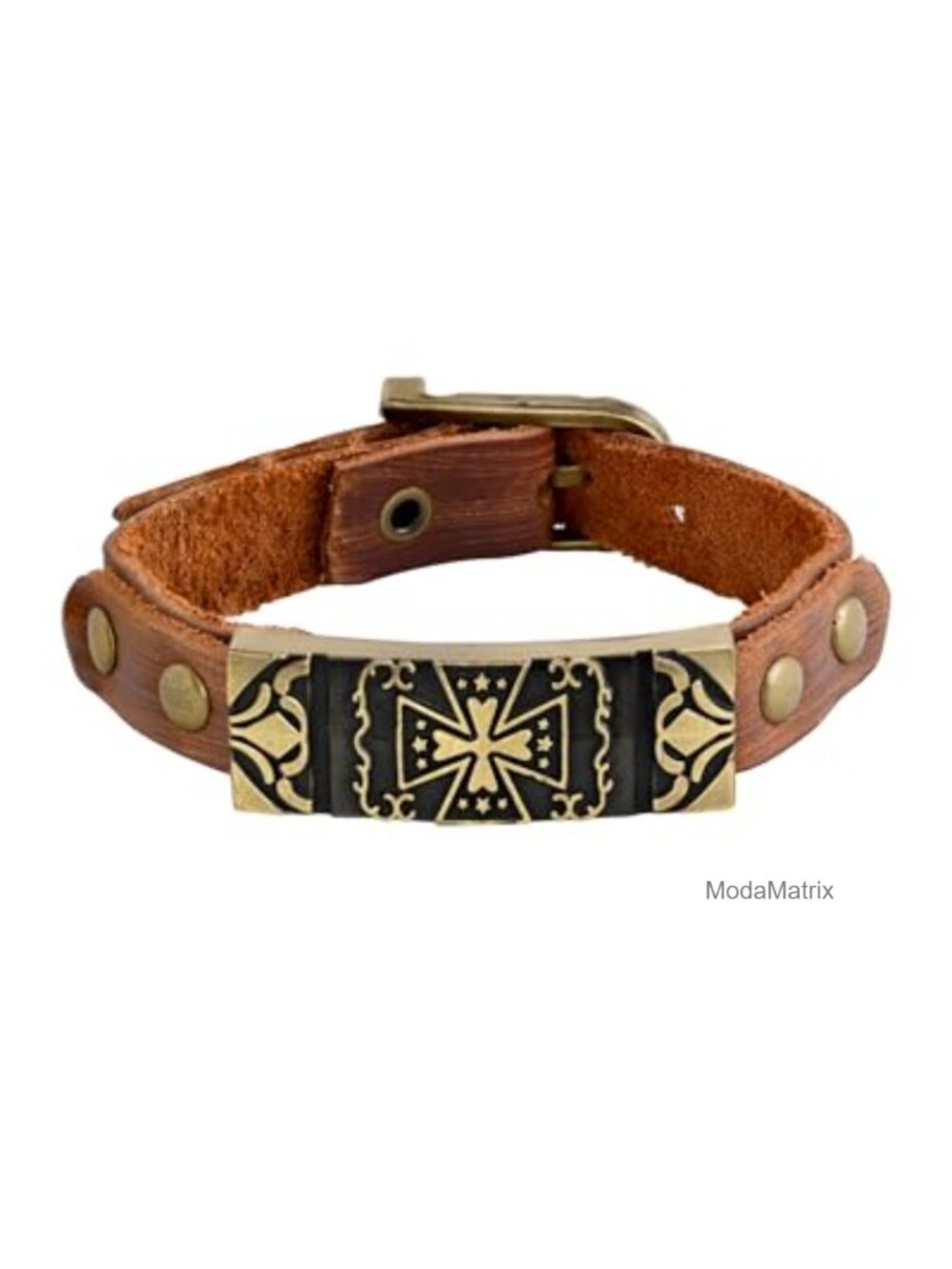 Vintage Cross Leather Cuff Bracelet with Buckle Clasp Boho Wrap